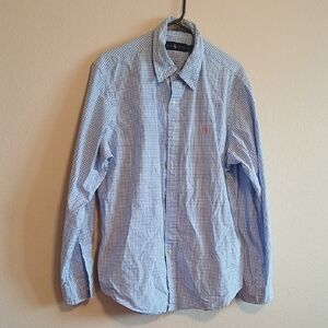 Ralph Lauren Men's Button Down Shirt LS Blue White Check Gingham Size L